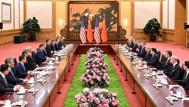 (260514) -- BEIJING, May 14, 2026 -- Chinese President Xi Jinping holds talks with U.S. President Donald Trump, who is on a state visit to China, at the Great Hall of the People in Beijing, capital of China, May 14, 2026. ) CHINA-BEIJING-XI JINPING-U.S.-TRUMP-TALKS (CN) YinxBogu 