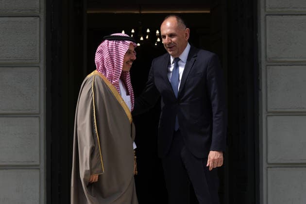 Saudi Arabian Foreign Minister Prince Faisal bin Farhan Al Saud in Athens ATHENS, GREECE - MAY 14: Greek Foreign Minister George Gerapetritis welcomes Saudi Arabian Foreign Minister Prince Faisal bin Farhan Al Saud at the Foreign Ministry in Athens, Greece, on May 14, 2026. Costas Baltas Anadolu Athens Greece. Editorial use only. Please get in touch for any other usage.  Copyright: x2026xAnadoluxCostasxBaltasx