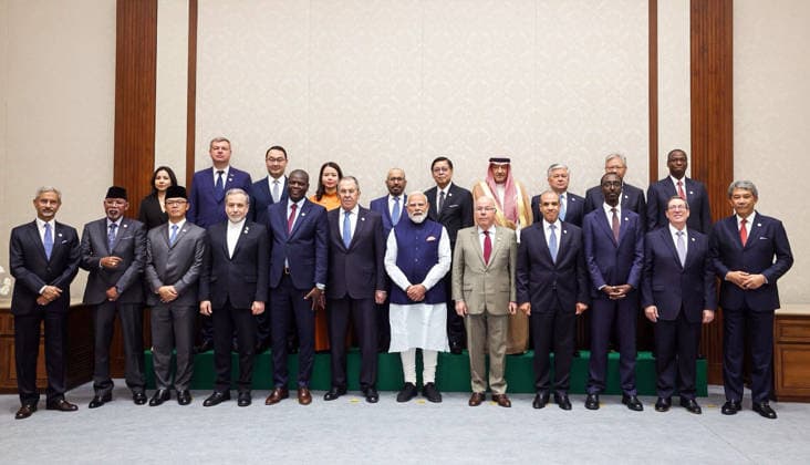 RECORD DATE NOT STATED PM Modi poses for a picture with BRICS Foreign Ministers and Heads of Delegation of BRICS New Delhi, May 14 (ANI): Prime Minister Narendra Modi poses for a picture with BRICS Foreign Ministers and Heads of Delegation of BRICS, in New Delhi on Thursday. (@narendramodi X ANI Photo) NEW DELHI Delhi India Copyright: xANIx ANI_20260514360