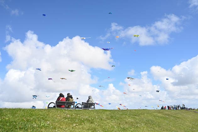 Largest kite festival on the North Sea coast The kite festival in Norddeich is the largest kite festival on the North Sea coast and is a highlight over the Ascension weekend in East Frisia On the green beach of Norddeich, visitors can expect a colorful sky spectacle with large kites, show kit Copyright: xdiebildwerftx