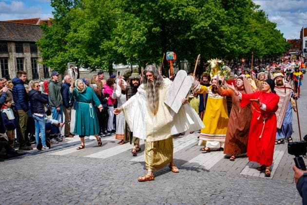 this picture shows the Holy Blood Procession (Heilig Bloedprocessie - Procession Saint-Sang) event, on Thursday 14 May 2026 in Brugge. During the procession, the relic of the Holy blood is carried from the Holy blood basilica to the Holy Saviour cathedral through the city center of Bruges.  KURTxDESPLENTER 173877692