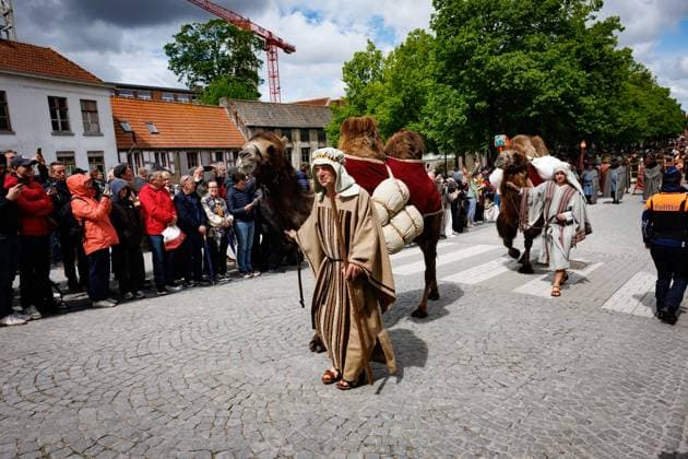 this picture shows the Holy Blood Procession (Heilig Bloedprocessie - Procession Saint-Sang) event, on Thursday 14 May 2026 in Brugge. During the procession, the relic of the Holy blood is carried from the Holy blood basilica to the Holy Saviour cathedral through the city center of Bruges.  KURTxDESPLENTER 173877831