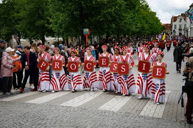 this picture shows the Holy Blood Procession (Heilig Bloedprocessie - Procession Saint-Sang) event, on Thursday 14 May 2026 in Brugge. During the procession, the relic of the Holy blood is carried from the Holy blood basilica to the Holy Saviour cathedral through the city center of Bruges.  KURTxDESPLENTER 173878031