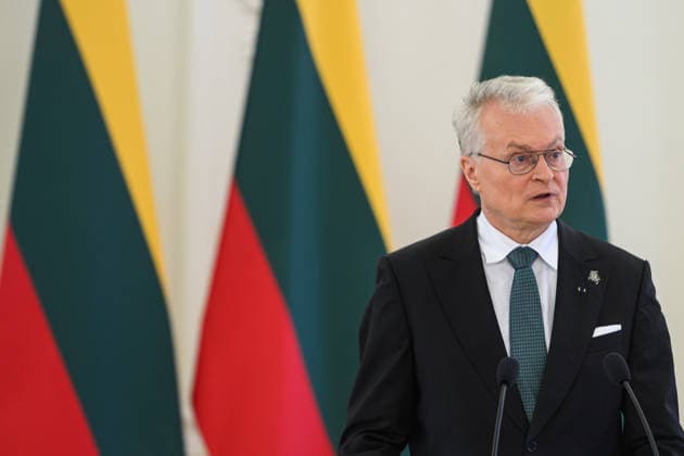 President of Finland visits Vilnius, Lithuania - 14 May 2026 Lithuanian President Gitanas Nauseda speaks during a joint press conference with President of Finland Alexander Stubb (not in view) at the Presidential Palace. President of Finland arrived in Lithuania on May 14 for a two-day state visit. In Vilnius, he met with Lithuanian President Gitanas Nauseda, after which the two leaders addressed the media at a press conference. Vilnius Lithuania Copyright: xYauhenxYerchakx xSOPAxImagesx stubb_vilnius_yerchak__2191