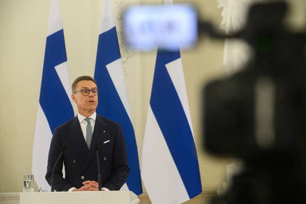 May 14, 2026, Vilnius, Lithuania: President of Finland Alexander Stubb speaks during a joint press conference with Lithuanian President Gitanas Nauseda (not in view) at the Presidential Palace. President of Finland arrived in Lithuania on May 14 for a two-day state visit. In Vilnius, he met with Lithuanian President Gitanas Nauseda, after which the two leaders addressed the media at a press conference. Vilnius Lithuania - ZUMAs197 20260514_aaa_s197_068 Copyright: xYauhenxYerchakx