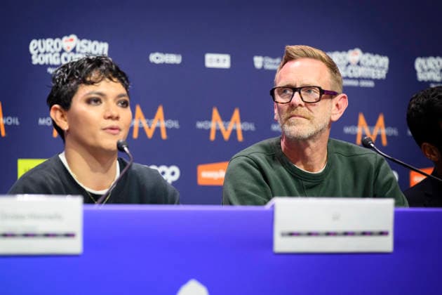 Last year s winner JJ Johannes Pietsch and director of Eurovision Song Contest Martin Green at a press conference during the Eurovision Song Contest ESC in Vienna, Austria, Thursday, May 14, 2026 WIEN AUSTRIA x10070x  Copyright: xJessicaxGowx xTTx PRESS CONFERENCE EUROVISION 2026 gbIEUEggEFg