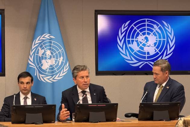 The U.S. allocated $1.8 billion for humanitarian aid through the United Nations NEW YORK, UNITED STATES - MAY 14: US Permanent Representative to the United Nations Mike Waltz (R), United Nations Under-Secretary-General for Humanitarian Affairs and Emergency Relief Coordinator Tom Fletcher (C) and US State Department Senior Official for Foreign Assistance, Humanitarian Affairs and Religious Freedom Jeremy P. Lewin hold a press conference at the United Nations Headquarters on May 14, 2026, in New York, United States. The announcement of the US administration allocated $1.8 billion in funding to the United Nations Office for the Coordination of Humanitarian Affairs (OCHA) for humanitarian aid efforts. Islam Dogru Anadolu New York United Stat  Copyright: x2026xAnadoluxIslamxDogrux