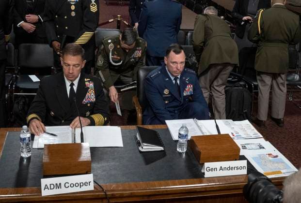 Admiral Charles B Cooper II, United States Navy, Commander, US Central Command (CENTCOM) and General Dagvin R M Anderson, US Air Force, Commander, US Africa Command (USAFRICOM) wait to testify during the US Senate Committee on Armed Services hearing to ‘examine the posture of CENTCOM and USAFRICOM in review of the Defense Authorization Request for FY2027,’ in the Dirksen Senate Office Building on Capitol Hill in Washington, DC, USA, on Thursday, May 14, 2026. Copyright: xAndrewxThomasx xCNPx MediaPunchx