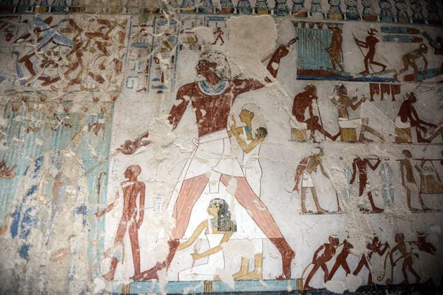 (260514) -- LUXOR, May 14, 2026 -- Colorful patterns are seen at the tomb belonging to an individual named Amenhotep, also known as Rabuia , which is located on the West Bank of Luxor Governorate, Egypt, May 14, 2026. Egyptian Ministry of Tourism and Antiquities announced on Thursday significant new archaeological discoveries made by an Egyptian mission in the Draa Abul Naga necropolis on the West Bank of Upper Egypt s Luxor. ) EGYPT-LUXOR-ANCIENT TOMBS-OPENING AhmedxGomaa 