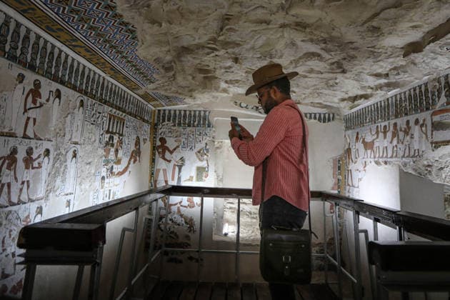 (260514) -- LUXOR, May 14, 2026 -- A visitor visits the tomb belonging to an individual named Amenhotep, also known as Rabuia , which is located on the West Bank of Luxor Governorate, Egypt, May 14, 2026. Egyptian Ministry of Tourism and Antiquities announced on Thursday significant new archaeological discoveries made by an Egyptian mission in the Draa Abul Naga necropolis on the West Bank of Upper Egypt s Luxor. ) EGYPT-LUXOR-ANCIENT TOMBS-OPENING AhmedxGomaa 