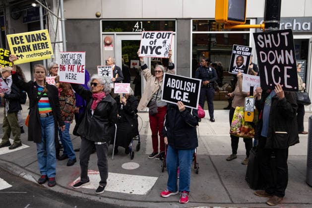 Protest against ICE held in New York City NEW YORK, UNITED STATES - MAY 14: People holding banners and signs take part in a rally and protest outside a Metropolis Garage, in Manhattan demanding that the company stop collaborating with ICE and the Department of Homeland Security by allowing their vehicles to be parked in its garage, in New York City, New York, U.S., May 14, 2026. Mostafa Bassim Anadolu New York United States. Editorial use only. Please get in touch for any other usage.  Copyright: x2026xAnadoluxMostafaxBassimx