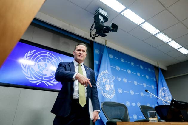 May 14, 2026, New York, New York, USA: MIKE WALTZ, U.S. Representative to the United Nations, takes a moment to speak with UN correspondents after holding a press briefing on the recent U.S. humanitarian funding adjustments, aid efficiency, and efforts to prioritize resources for areas of greatest need through OCHA at UNHQ. New York USA  - ZUMAo116 20260514_znp_o116_075 Copyright: xBiancaxOterox