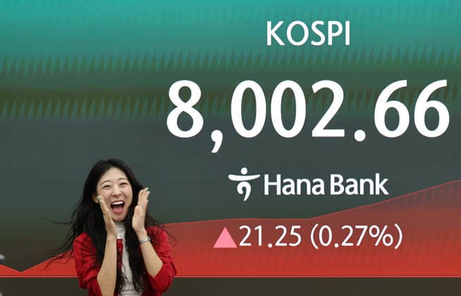 KOSPI rises over 8,000-pt mark KOSPI rises over 8,000-pt mark An employee explodes with joy at the dealing room of Hana Bank in Seoul on May 15, 2026, after the benchmark Korea Composite Stock Price Index rose over the 8,000-point mark for the first time in early trading. South Korea s stock market opened a new chapter, driven by a continued rally of large-cap tech shares. (Yonhap) 2026-05-15 09:34:48 < 1980-2026 YONHAPNEWS AGENCY. .> ¼­¿ïÆ¯º°½Ã EDITORIAL USE ONLY  Copyright: xx PYH2026051502260031500 YonhapxNewsx yonphotos252285