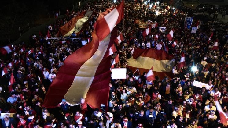 Rafael Lopez Aliaga supporters rally in Lima after Peru runoff results LIMA, PERU - MAY 16: Thousands of supporters march alongside right-wing politician Rafael Lopez Aliaga during a demonstration in Lima, Peru on May 16, 2026. The protest was held after official election results confirmed Keiko Fujimori and left-wing candidate Roberto Sanchez in the presidential runoff, while Lopez Aliaga raised concerns over the electoral process and the role of election authorities. Klebher Vasquez Anadolu Lima Peru. Editorial use only. Please get in touch for any other usage.  Copyright: x2026xAnadoluxKlebherxVasquezx