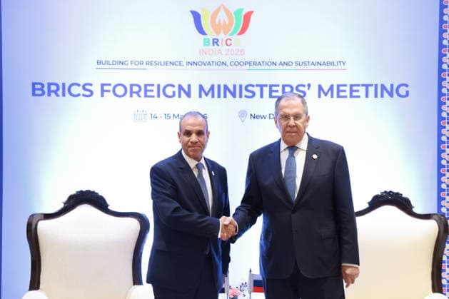 Sergey Lavrov - Badr Abdelatty meeting in New Delhi NEW DELHI, INDIA - MAY 15: (----EDITORIAL USE ONLY - MANDATORY CREDIT - RUSSIAN FOREIGN MINISTRY HANDOUT - NO MARKETING NO ADVERTISING CAMPAIGNS - DISTRIBUTED AS A SERVICE TO CLIENTS----) Russian Foreign Minister Sergey Lavrov (R) meets with Egyptian Foreign Minister Badr Abdelatty (L) as part of BRICS Foreign Ministers meeting in New Delhi, India on May 15, 2026. Russian Foreign Ministry Handout Anadolu Delhi India. Editorial use only. Please get in touch for any other usage.  Copyright: x2026xAnadoluxRussianxForeignxMinistryx xHandoutx