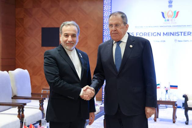 Iranian, Russian foreign ministers discuss regional developments, BRICS cooperation in New Delhi NEW DELHI, INDIA - MAY 15: (----EDITORIAL USE ONLY MANDATORY CREDIT - RUSSIAN FOREIGN MINISTRY HANDOUT - NO MARKETING NO ADVERTISING CAMPAIGNS - DISTRIBUTED AS A SERVICE TO CLIENTS----) Russian Foreign Minister Sergey Lavrov meets with Iranian Foreign Minister Abbas Araghchi on the sidelines of the BRICS foreign ministers meeting in New Delhi, India on May 15, 2026. Russian Foreign Ministry Anadolu New Delhi India. Editorial use only. Please get in touch for any other usage.  Copyright: x2026xAnadoluxRussianxForeignxMinistryx