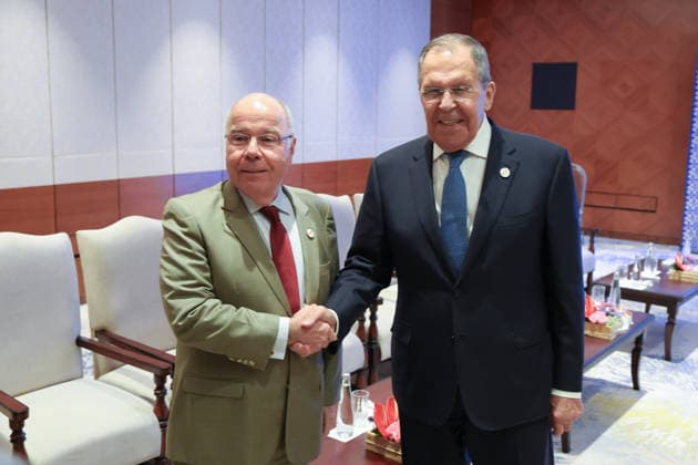 Sergey Lavrov - Mauro Vieira meeting in New Delhi NEW DELHI, INDIA - MAY 15: (----EDITORIAL USE ONLY - MANDATORY CREDIT - RUSSIAN FOREIGN MINISTRY HANDOUT - NO MARKETING NO ADVERTISING CAMPAIGNS - DISTRIBUTED AS A SERVICE TO CLIENTS----) Russian Foreign Minister Sergey Lavrov (R) meets with Brazilian Foreign Minister Mauro Vieira (L) as part of BRICS Foreign Ministers meeting in New Delhi, India on May 15, 2026. Russian Foreign Ministry Handout Anadolu Delhi India. Editorial use only. Please get in touch for any other usage.  Copyright: x2026xAnadoluxRussianxForeignxMinistryx xHandoutx