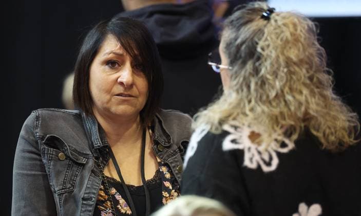 Victim Pasqualina Salandra (also partner of deceased victim Fred Cisero) pictured during the trial of P. and A. Falzone, at the Court of Appeal of Mons, on Friday 15 May 2026. The trial of the two men concerns the 2022 tragedy in Strepy-Bracquegnies, where a car plowed into a carnival parade around 5:00. Six people died at the scene, and a seventh months later in the hospital. P. Falzone is charged with seven murder and 81 attempted murder. A. Falzone with failure to render aid to a person in danger. Today the court continues to hear the victims.  VIRGINIExLEFOUR 173949535