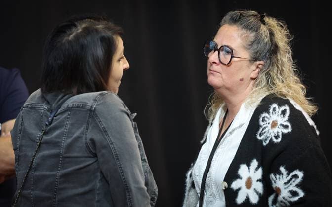 Victim Pasqualina Salandra (also partner of deceased victim Fred Cisero) and civil party Caroline Boudart pictured during the trial of P. and A. Falzone, at the Court of Appeal of Mons, on Friday 15 May 2026. The trial of the two men concerns the 2022 tragedy in Strepy-Bracquegnies, where a car plowed into a carnival parade around 5:00. Six people died at the scene, and a seventh months later in the hospital. P. Falzone is charged with seven murder and 81 attempted murder. A. Falzone with failure to render aid to a person in danger. Today the court continues to hear the victims.  VIRGINIExLEFOUR 173951169