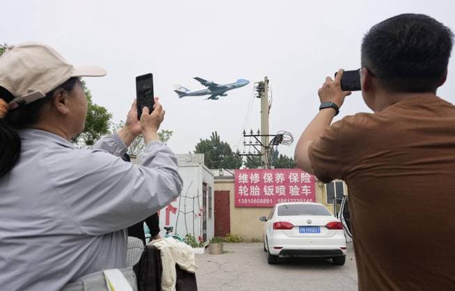 U.S. President Trump departs Beijing Air Force One carrying U.S. President Donald Trump is pictured after taking off from an airport in Beijing on May 15, 2026, following his state visit to China for a summit with Chinese President Xi Jinping.  A14AA0005560724P