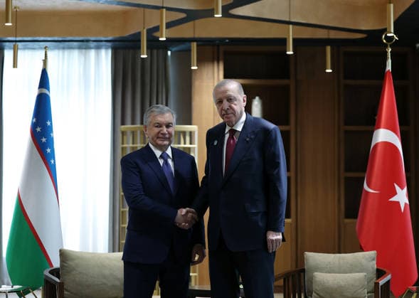Recep Tayyip Erdogan-Shavkat Mirziyoyev meeting in Turkistan TURKISTAN, KAZAKHSTAN - MAY 15: (----EDITORIAL USE ONLY - MANDATORY CREDIT - TURKISH PRESIDENCY MURAT CETINMUHURDAR HANDOUT - NO MARKETING NO ADVERTISING CAMPAIGNS - DISTRIBUTED AS A SERVICE TO CLIENTS----) Turkish President Recep Tayyip Erdogan (R) meets Uzbek President Shavkat Mirziyoyev in Turkistan, Kazakhstan on May 15, 2026. Turkish Presidency Murat Cetinmuhurdar Handout Anadolu Turkistan Kazakhstan. Editorial use only. Please get in touch for any other usage.  Copyright: x2026xAnadoluxTurkishxPresidencyx xMuratxCetinmuhurdarx xHandoutx