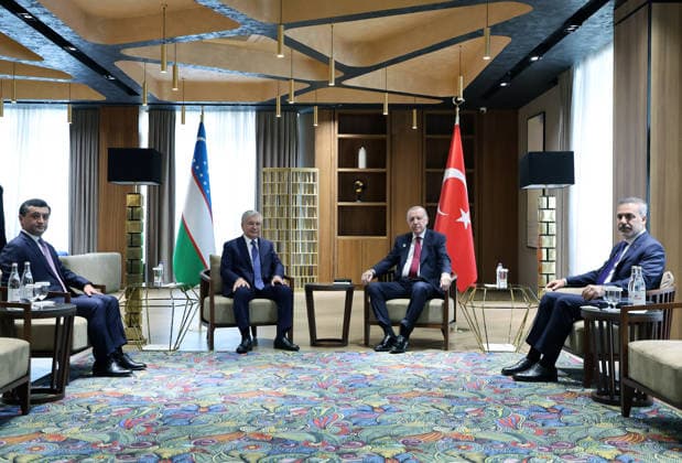 Recep Tayyip Erdogan-Shavkat Mirziyoyev meeting in Turkistan TURKISTAN, KAZAKHSTAN - MAY 15: (----EDITORIAL USE ONLY - MANDATORY CREDIT - TURKISH PRESIDENCY MURAT CETINMUHURDAR HANDOUT - NO MARKETING NO ADVERTISING CAMPAIGNS - DISTRIBUTED AS A SERVICE TO CLIENTS----) Turkish President Recep Tayyip Erdogan meets Uzbek President Shavkat Mirziyoyev in Turkistan, Kazakhstan on May 15, 2026. Turkish Foreign Minister Hakan Fidan also attended the meeting. Turkish Presidency Murat Cetinmuhurdar Handout Anadolu Turkistan Kazakhstan. Editorial use only. Please get in touch for any other usage.  Copyright: x2026xAnadoluxTurkishxPresidencyx xMuratxCetinmuhurdarx xHandoutx
