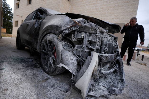Palestinian homes and vehicles destroyed in the West Bank after Israelis attack RAMALLAH, WEST BANK, PALESTINE - MAY 15: A view of a burnt vehicle is seen after Israeli settlers attacked the village of Jibiya, Ramallah, West Bank, Palestine and set fire to Palestinian-owned homes and vehicles on May 15, 2026. Issam Rimawi Anadolu Ramallah West Bank. Editorial use only. Please get in touch for any other usage.  Copyright: x2026xAnadoluxIssamxRimawix