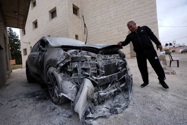 Palestinian homes and vehicles destroyed in the West Bank after Israelis attack RAMALLAH, WEST BANK, PALESTINE - MAY 15: A view of a burnt vehicle is seen after Israeli settlers attacked the village of Jibiya, Ramallah, West Bank, Palestine and set fire to Palestinian-owned homes and vehicles on May 15, 2026. Issam Rimawi Anadolu Ramallah West Bank. Editorial use only. Please get in touch for any other usage.  Copyright: x2026xAnadoluxIssamxRimawix