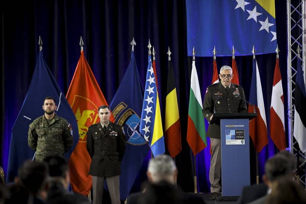 Handover ceremony of command duties at NATO Headquarters Sarajevo SARAJEVO, BOSNIA AND HERZEGOVINA - MAY 15: A general view from handover ceremony of command duties at NATO Headquarters Sarajevo to the new NATO Headquarters Commander, Brigadier General James C. Fowler on May 15, 2026 in Sarajevo, Bosnia and Herzegovina. Samir Jordamovic Anadolu Sarajevo Bosnia and Herzegovina. Editorial use only. Please get in touch for any other usage.  Copyright: x2026xAnadoluxSamirxJordamovicx