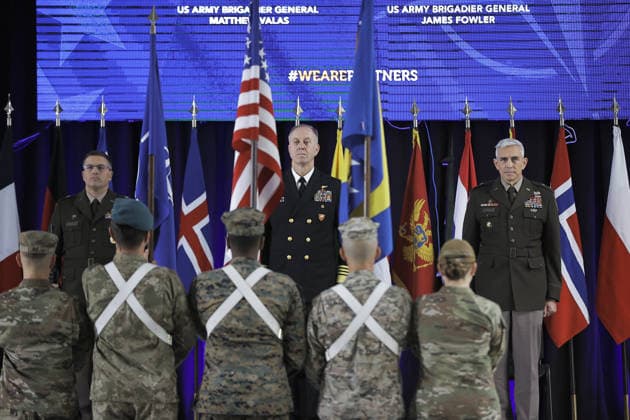 Handover ceremony of command duties at NATO Headquarters Sarajevo SARAJEVO, BOSNIA AND HERZEGOVINA - MAY 15: A general view from handover ceremony of command duties at NATO Headquarters Sarajevo to the new NATO Headquarters Commander, Brigadier General James C. Fowler on May 15, 2026 in Sarajevo, Bosnia and Herzegovina. Samir Jordamovic Anadolu Sarajevo Bosnia and Herzegovina. Editorial use only. Please get in touch for any other usage.  Copyright: x2026xAnadoluxSamirxJordamovicx
