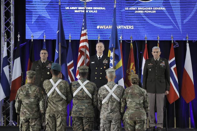 Handover ceremony of command duties at NATO Headquarters Sarajevo SARAJEVO, BOSNIA AND HERZEGOVINA - MAY 15: A general view from handover ceremony of command duties at NATO Headquarters Sarajevo to the new NATO Headquarters Commander, Brigadier General James C. Fowler on May 15, 2026 in Sarajevo, Bosnia and Herzegovina. Samir Jordamovic Anadolu Sarajevo Bosnia and Herzegovina. Editorial use only. Please get in touch for any other usage.  Copyright: x2026xAnadoluxSamirxJordamovicx