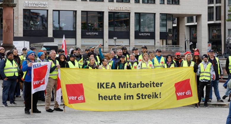 No business without us 15 05 2026 Nationwide strike in retail First strike for more decent pay in the collective bargaining round in Hesse in Frankfurt and Kassel with demonstration march from the DGB House to the rally at the Hauptwache here IKEA employees Frankfurt Main Hesse Germany