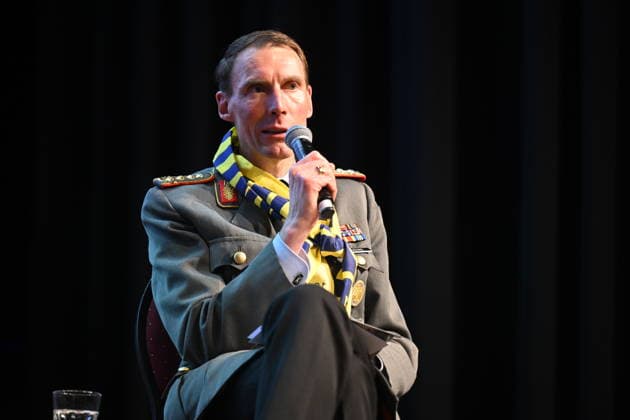 Panel discussion War and peace in Ukraine at the Katholikentag in Wuerzburg Photo from 15 05 2026 Christian Freuding, Lieutenant General, Inspector General of Copyright: epd-bild DanielxPeter DSC_2041.jpeg