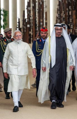 RECORD DATE NOT STATED PM Modi receives a guard of honour on his arrival Abu Dhabi, May 15 (ANI): Prime Minister Narendra Modi receives a guard of honour on his arrival, in Abu Dhabi on Friday. UAE President HH Sheikh Mohamed bin Zayed Al Nahyan also present. (DPR PMO ANI Photo) Abu Dhabi UAE Copyright: xANIx ANI_20260515110