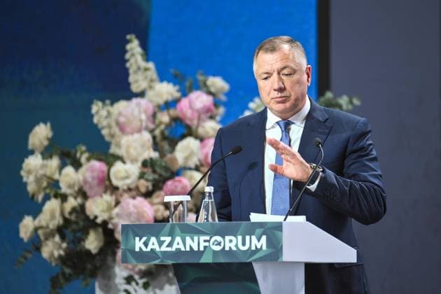 KAZANFORUM 2026. Plenary session 9166169 15.05.2026 The 17th International Economic Forum Russia-Islamic World: KAZANFORUM 2026. Plenary session. From Points on The Map to Points of Growth: Combining Technological and Financial Initiatives. Marat Khusnullin, Deputy Prime Minister of the Russian Federation. Yuri Kochetkov Sputnik Crediting the source in the following order photographer s name RIA Novosti is mandatory when using the photo Kazan Republic of Tatarstan Russia  Copyright: xYurixKochetkovx