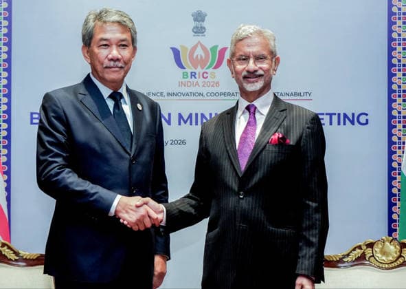 RECORD DATE NOT STATED EAM S. Jaishankar & Malaysian Foreign Minister Mohamad Hasan hold bilateral talks New Delhi, May 15 (ANI): External Affairs Minister S. Jaishankar meets Malaysian Foreign Minister Mohamad Hasan on the sidelines of the BRICS Foreign Ministers Meeting, in New Delhi on Friday. (@DrSJaishankar ANI Photo) New Delhi Delhi India Copyright: xANIx ANI_20260515180