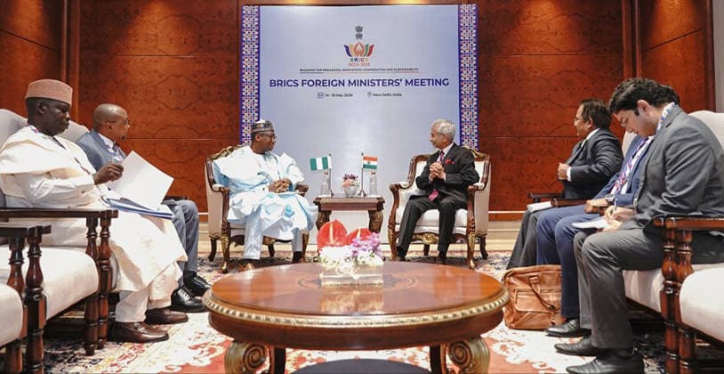 RECORD DATE NOT STATED BRICS Foreign Ministers Meeting New Delhi, May 15 (ANI): External Affairs Minister S Jaishankar meets Permanent Secretary of Nigeria Ambassador Dunoma Umar Ahmed, on the sidelines of BRICS Foreign Ministers Meeting, in New Delhi on Friday. (@DrSJaishankar X ANI Photo) NEW DELHI Delhi India Copyright: xANIx ANI_20260515269