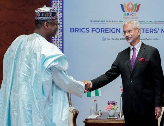 RECORD DATE NOT STATED BRICS Foreign Ministers Meeting New Delhi, May 15 (ANI): External Affairs Minister S Jaishankar meets Permanent Secretary of Nigeria Ambassador Dunoma Umar Ahmed, on the sidelines of BRICS Foreign Ministers Meeting, in New Delhi on Friday. (@DrSJaishankar X ANI Photo) NEW DELHI Delhi India Copyright: xANIx ANI_20260515271