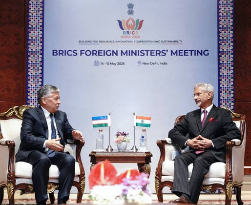 RECORD DATE NOT STATED BRICS Foreign Ministers Meeting New Delhi, May 15 (ANI): External Affairs Minister S Jaishankar meets Deputy Foreign Minister of Uzbekistan Aloyev Bakhromjon Joraboevich on the sidelines of BRICS Foreign Ministers Meeting, in New Delhi on Friday. (@DrSJaishankar X ANI Photo) NEW DELHI Delhi India Copyright: xANIx ANI_20260515275