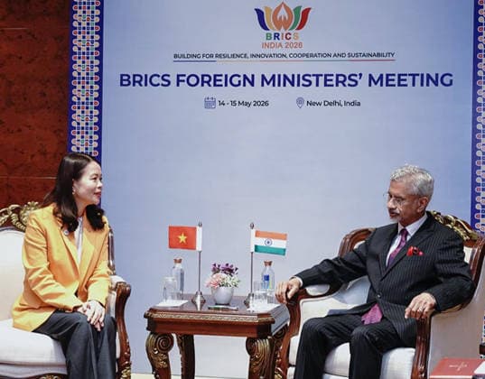 RECORD DATE NOT STATED BRICS Foreign Ministers Meeting New Delhi, May 15 (ANI): External Affairs Minister S Jaishankar meets Deputy Foreign Minister of Vietnam, Nguyen Minh Hang on the sidelines of BRICS Foreign Ministers Meeting, in New Delhi on Friday. (@DrSJaishankar X ANI Photo) NEW DELHI Delhi India Copyright: xANIx ANI_20260515276