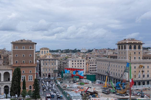 IPA84717902 - Pierpaolo Ferrari s mural titled Future in Sight on the silos at the Venice station construction site of Rome s Line C  Copyright: xMatteoxNardonex xx 84717902