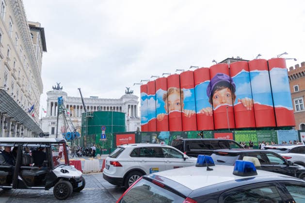 IPA84717918 - Pierpaolo Ferrari s mural titled Future in Sight on the silos at the Venice station construction site of Rome s Line C  Copyright: xMatteoxNardonex xx 84717918
