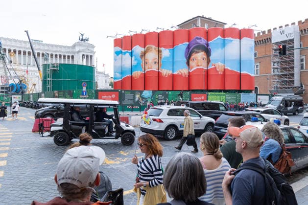 IPA84717928 - Pierpaolo Ferrari s mural titled Future in Sight on the silos at the Venice station construction site of Rome s Line C  Copyright: xMatteoxNardonex xx 84717928