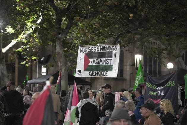 Nakba Day Rally at Sydney Town Hall Australia, Sydney - May 15, 2026: Protesters gathered at Sydney Town Hall at 6pm as part of the Nationwide Nakba Day Rally. This action was organised by Palestine Action Group. Sydney Australia Copyright: xx