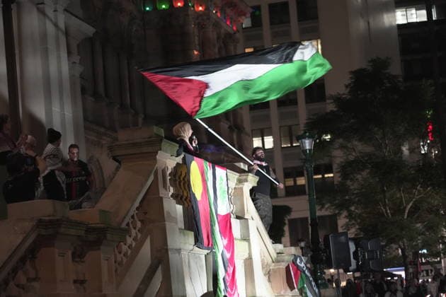 Nakba Day Rally at Sydney Town Hall Australia, Sydney - May 15, 2026: Protesters gathered at Sydney Town Hall at 6pm as part of the Nationwide Nakba Day Rally. This action was organised by Palestine Action Group. Sydney Australia Copyright: xx