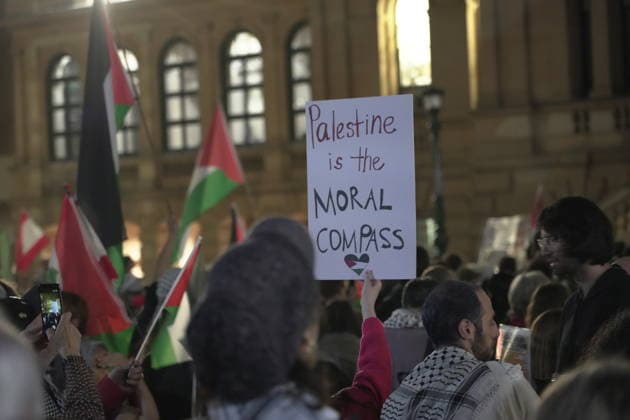 Nakba Day Rally at Sydney Town Hall Australia, Sydney - May 15, 2026: Protesters gathered at Sydney Town Hall at 6pm as part of the Nationwide Nakba Day Rally. This action was organised by Palestine Action Group. Sydney Australia Copyright: xx