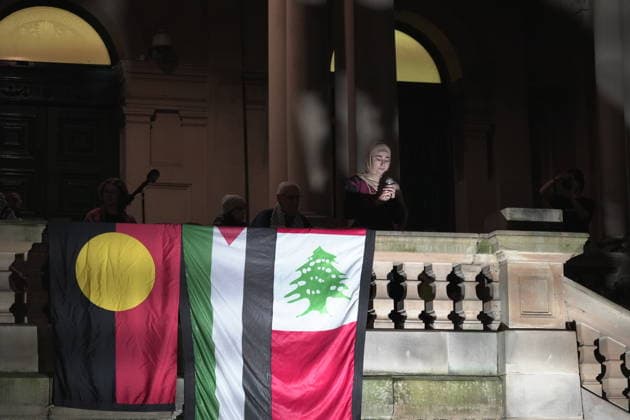 Nakba Day Rally at Sydney Town Hall Australia, Sydney - May 15, 2026: Protesters gathered at Sydney Town Hall at 6pm as part of the Nationwide Nakba Day Rally. This action was organised by Palestine Action Group. Sydney Australia Copyright: xx