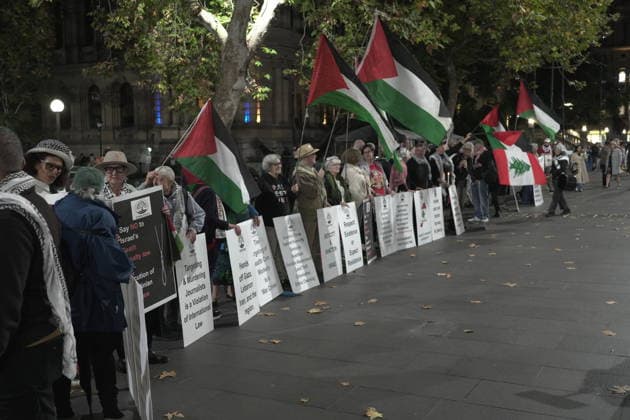 Nakba Day Rally at Sydney Town Hall Australia, Sydney - May 15, 2026: Protesters gathered at Sydney Town Hall at 6pm as part of the Nationwide Nakba Day Rally. This action was organised by Palestine Action Group. Sydney Australia Copyright: xx