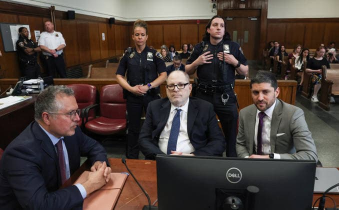 Former Hollywood film producer Harvey Weinstein appears in Manhattan Supreme Court during his retrial in New York City on Friday, May 15, 2026. Weinstein is accused of the third-degree rape of Jessica Mann, who starred in the 2015 romantic comedy This Isn t Funny. Pool photo by Timothy A. Clary  WAX20260515903 TIMOTHYxA.xCLARY