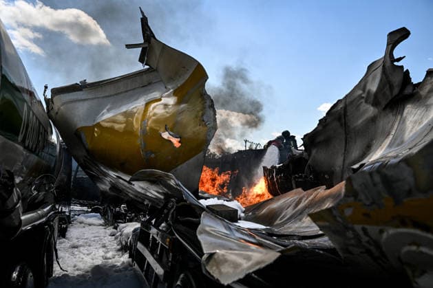 Tank trucks used by a private company to supply petrol station chains are damaged by a Russian drone attack in Zaporizhzhia, Ukraine, on May 15, 2026. Russian troops struck an industrial facility, damaging a fuel cistern and causing tank trucks to catch fire. One civilian employee (a driver) was killed, and three other company employees sustained serious injuries in the explosion. (Photo by Dmytro Smolienko Ukrinform) Russian troops strike fuel truck fleet in Zaporizhzhia  Copyright: xDmytroxSmolienkox